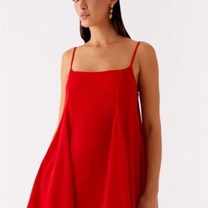 Red Spaghetti-Strap Swing Dress